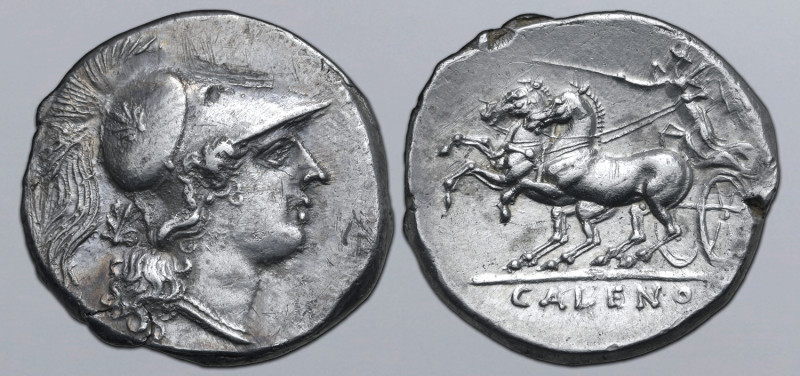 Campania, Cales AR Didrachm. Circa 265-240 BC. Head of Athena to right, wearing ...