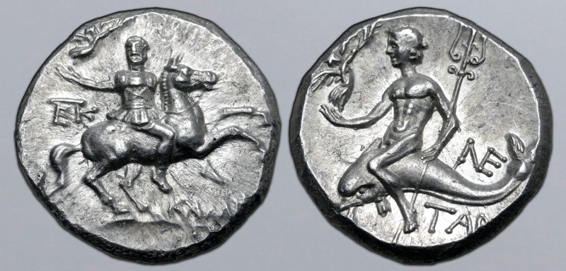 Calabria, Tarentum AR Nomos. Circa 240-228 BC. Kallikrates, magistrate. Reduced ...