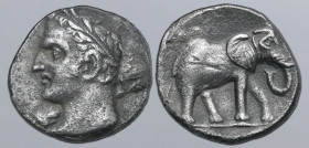 North Africa, Carthage AR 1½ Shekel. Uncertain Iberian mint (Carthago Nova?), circa 237-227 BC. Laureate head to left (Melqart or Hasdrubal), with clu...
