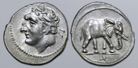 North Africa, Carthage AR Half Shekel. Second Punic War issue. Carthage or Sicilian mint, circa 213-210 BC. Laureate head of Melkart, with features of...
