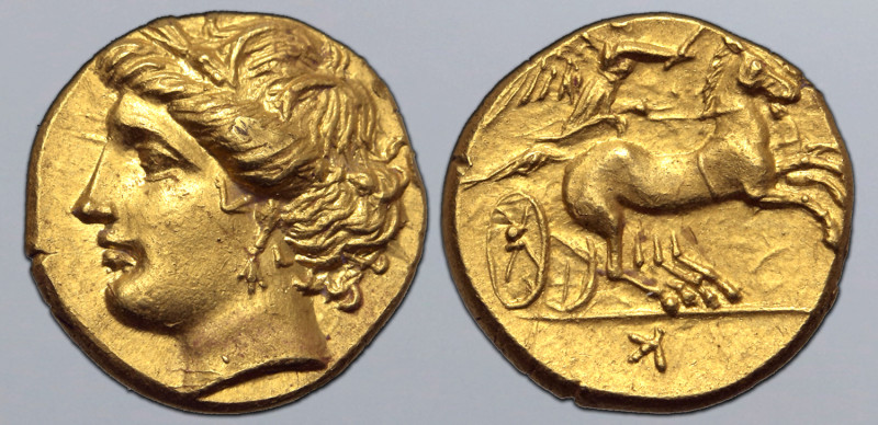 North Africa, Carthage AV Hemistater. Occupation of Hannibal. 216-211 BC. Head o...