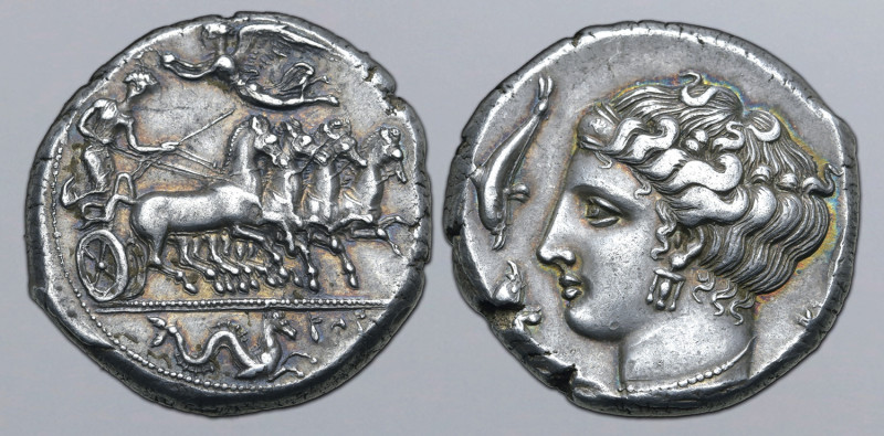 Sicily, Panormos (as Ziz) AR Tetradrachm. Circa 405-380 BC. Charioteer, holding ...