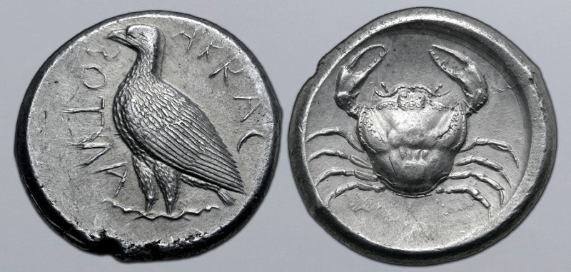 Sicily, Akragas AR Tetradrachm. Circa 460-450/445 BC. Sea eagle standing to left...