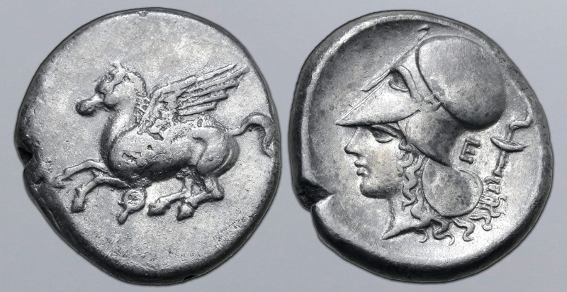 Corinthia, Corinth AR Stater. Circa 375-345 BC. Pegasos flying to left; Ϙ below ...