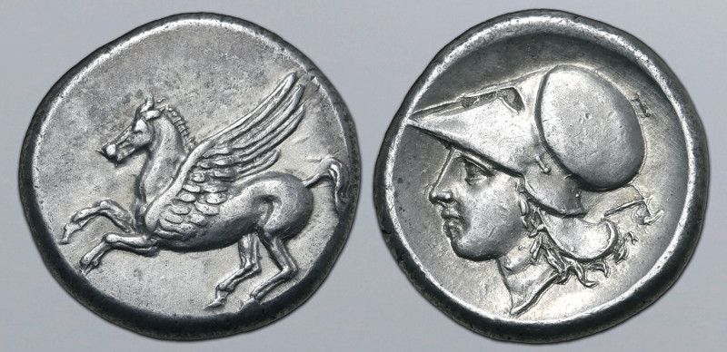 Corinthia, Corinth AR Stater. Circa 345-307 BC. Pegasos flying to left / Head of...