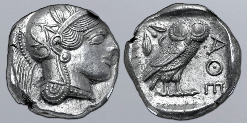 Attica, Athens AR Tetradrachm. Circa 454-404 BC. Head of Athena to right, wearin...