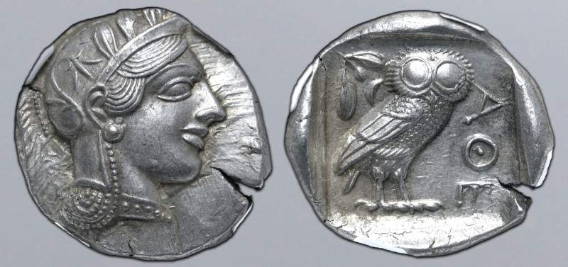 Attica, Athens AR Tetradrachm. Circa 454-404 BC. Head of Athena to right, wearin...