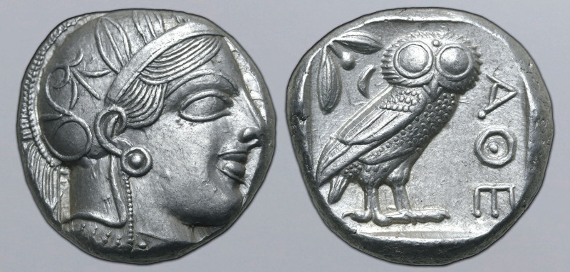 Attica, Athens AR Tetradrachm. Circa 454-404 BC. Head of Athena to right, wearin...