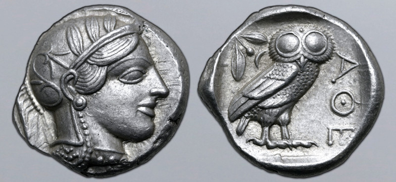 Attica, Athens AR Tetradrachm. Circa 454-404 BC. Head of Athena to right, wearin...