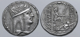 Kings of Armenia, Tigranes II ‘the Great’ AR Tetradrachm. Tigranokerta, circa 80-68 BC. Diademed and draped bust to right, wearing Armenian tiara with...