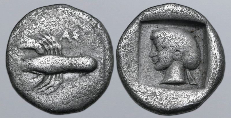 Bithynia, Astakos AR Hemidrachm. Circa 470 BC. Lobster to left, holding [tunny f...