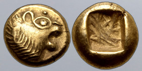 Ionia, uncertain mint EL 1/12 Stater. Imitating Kingdom of Lydia. Circa 600-561 BC. Head of roaring lion to right, sunburst (without rays) on forehead...