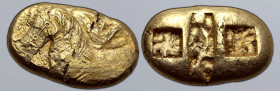 Ionia, uncertain mint EL Stater. Circa 550-525 BC. Lydo-Milesian standard. Forepart of bridled horse to left; rosette of pellets before chest, floral ...