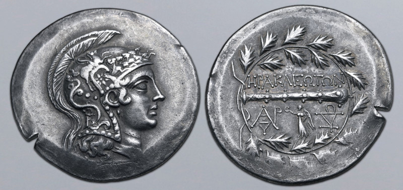 Ionia, Herakleia ad Latmon AR Tetradrachm. Circa 165-140 BC. Head of Athena to r...