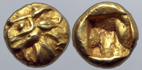Ionia, Phokaia(?) EL 1/24 Stater. Circa 650-550 BC. Head of goat to left / Irregular square incuse punch. Apparently Unpublished, cf. Rosen Sale 113 =...