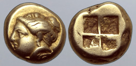 Ionia, Phokaia EL Hekte. Circa 387-326 BC. Head of Artemis to left; quiver over shoulder, [small seal below] / Quadripartite incuse square. Bodenstedt...