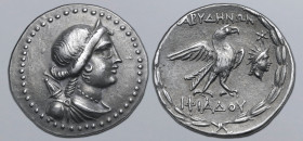 Troas, Abydos AR Tetradrachm. Circa 80-70 BC. Iphiados, magistrate. Draped bust of Artemis to right, wearing stephanos, bow and quiver over shoulder /...