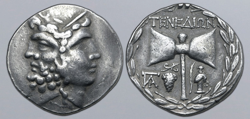 Islands off Troas, Tenedos AR Tetradrachm. Circa 100-80 BC. Janiform head of a l...