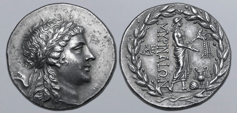 Aiolis, Myrina AR Tetradrachm. Circa 155-145 BC. Stephanophoric type. Laureate h...