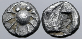 Islands off Karia, Kos AR Hemiobol. Circa 500-480 BC. Crab with eight legs / Rough incuse square. HNO 2124 (temp.); BMC 5; CNG E-287, 206; cf. SNG Kay...