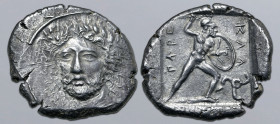 Dynasts of Lykia, Perikles AR Stater. Circa 380-375 BC. Head of Perikles turned slightly to left, wearing laurel wreath and drapery around neck / Warr...
