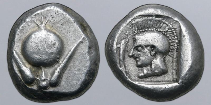 Pamphylia, Side AR Stater. Circa 479-430 BC. Pomegranate on stem with leaf on ea...