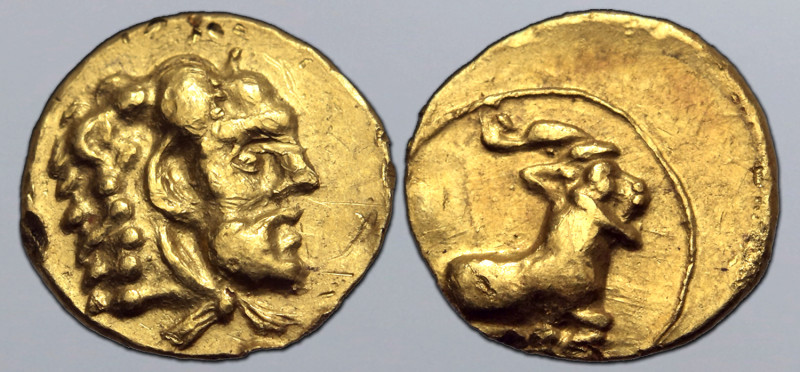 Cyprus, Salamis. Evagoras I AV 1/10 Stater. Circa 411-373 BC. Head of bearded He...