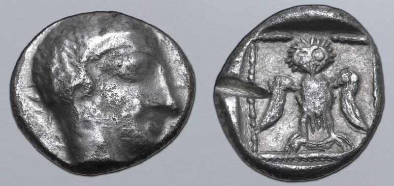 Philistia (Palestine), uncertain mint AR Drachm. Circa 450-333 BC. Head to right...