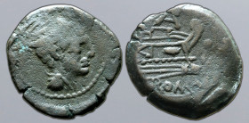 AT Series Æ Sextans. Rome, 169-158 BC. Head of Mercury to right, wearing winged petasos; •• (mark of value) above / Prow of galley to right; AT (ligat...