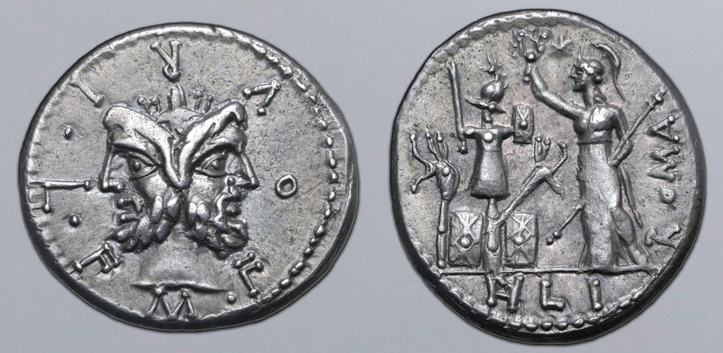 M. Furius L. f. Philus AR Denarius. Rome, 119 BC. M•FOVRI•L•F, laureate head of ...