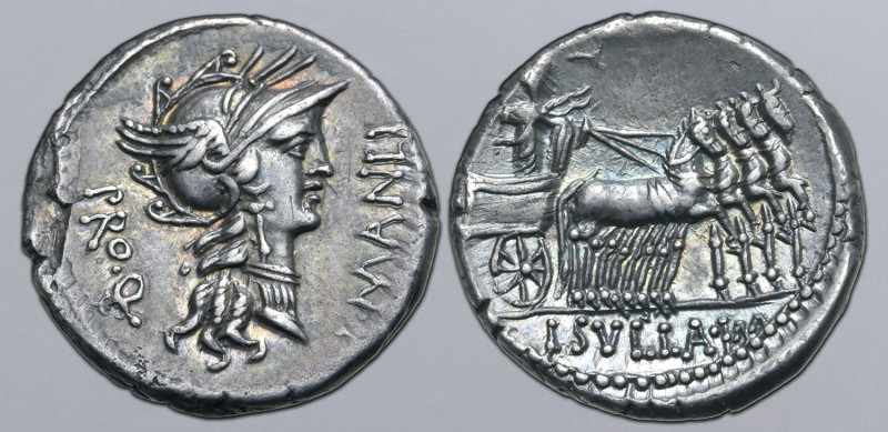 L. Manlius and L. Cornelius Sulla AR Denarius. Military mint travelling with Sul...