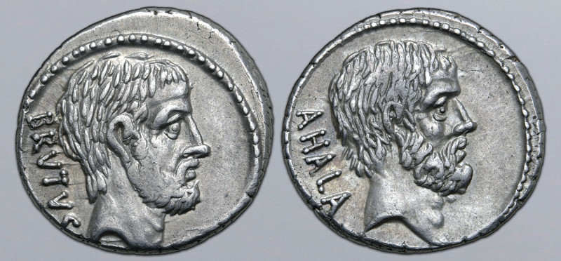 Q. Servilius Caepio (M. Junius) Brutus AR Denarius. Rome, 54 BC. Bare head of L....