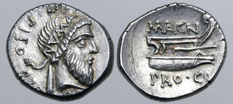 Cnaeus Pompey Magnus AR Denarius. Corcyra, 48 BC. Cn. Calpurnius Piso, proquaest...