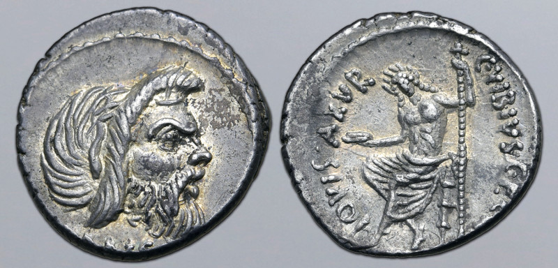 C. Vibius C. f. C. n. Pansa Caetronianus AR Denarius. Rome, 48 BC. Mask of beard...