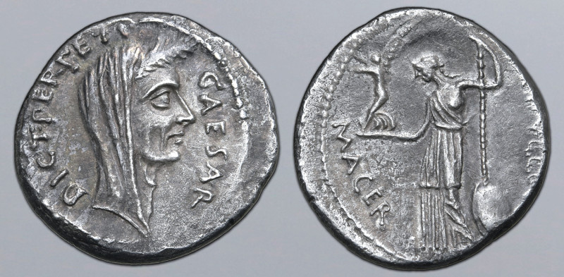 Julius Caesar AR Denarius. Rome, January - February 44 BC. P. Sepullius Macer, m...