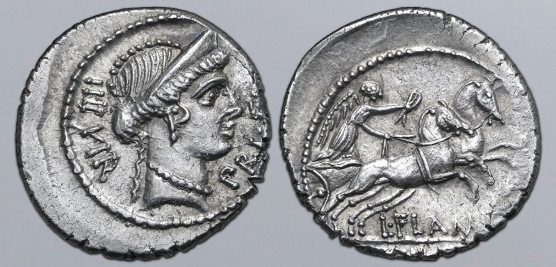 L. Flaminius Chilo AR Denarius. Rome, 43 BC. Diademed head of Venus to right; II...