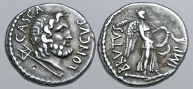 Q. Servilius Caepio (M. Junius) Brutus with P. Servilius Casca Longus AR Denarius. Military mint travelling with the army (western Asia Minor or north...