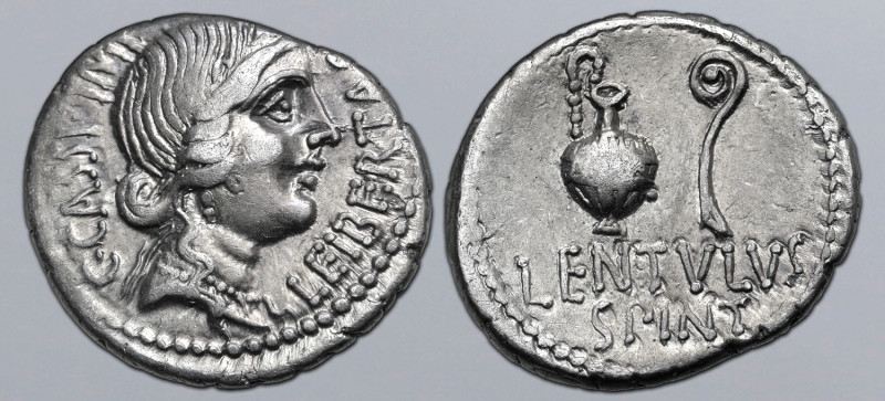 C. Cassius Longinus and P. Cornelius Lentulus Spinther AR Denarius. Military min...