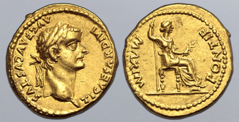 Tiberius AV Aureus. Lugdunum, AD 14-37. TI CAESAR DIVI AVG F AVGVSTVS, laureate ...