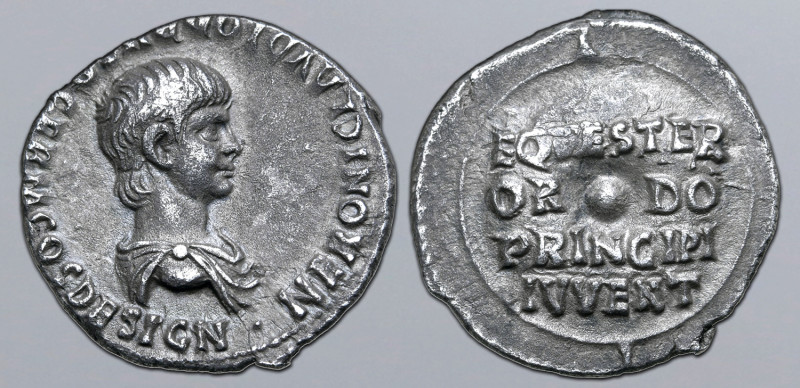 Nero, as Caesar, AR Denarius. Rome, AD 51-54. NERONI CLAVDIO [DRVSO] GERM COS DE...