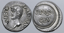 Civil War, Vindex AR Denarius. Uncertain mint in Gaul, AD 68. AVGVSTVS CAESAR, bare head of Augustus to left / S•P•Q•R - CL•V inscribed in two lines o...