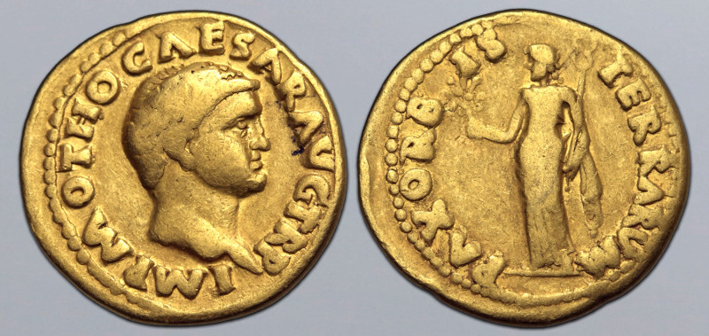 Otho AV Aureus. Rome, AD 69. IMP M OTHO CAESAR AVG TR P, bare head to right / PA...