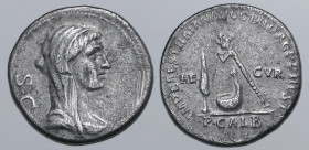 Trajan AR Denarius. Restoration issue of P. Sulpicius Galba. Rome, AD 107. Veiled and draped bust of Vesta to right; S•C to left / IMP CAES TRAIAN AVG...