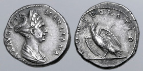 Diva Marciana (sister of Trajan) AR Denarius. Rome, AD 112-117. DIVA AVGVSTA MARCIANA, diademed and draped bust to right / CONSECRATIO, eagle standing...