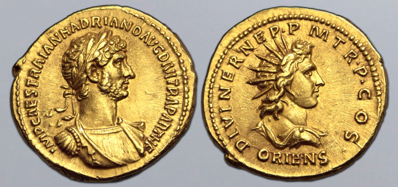 Hadrian AV Aureus. Rome, AD 117. IMP CAES TRAIAN HADRIANO AVG DIVI TRA PARTH F, ...