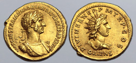 Hadrian AV Aureus. Rome, AD 117. IMP CAES TRAIAN HADRIANO AVG DIVI TRA PARTH F, laureate, draped and cuirassed bust to right / DIVI NER NEP • P M TR •...
