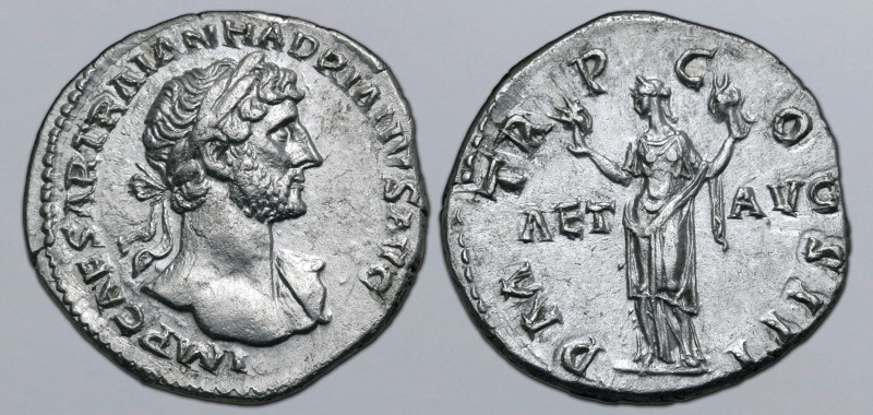 Hadrian AR Denarius. Rome, AD 119-120. IMP CAESAR TRAIAN HADRIANVS AVG, laureate...