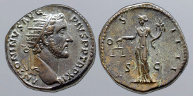 Antoninus Pius Æ Dupondius. Rome, AD 148-149. ANTONINVS AVG PIVS P P TR P XII, radiate head to right / COS IIII, Aequitas standing facing, head to lef...