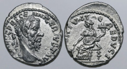 Pescennius Niger AR Denarius. Antioch, AD 193-194. [IMP] CAES C PESCEN NIGER IVST AVG, laureate head to right / [FO]RTVN[A]E REDVCI, Fortuna seated to...