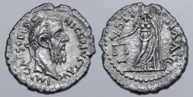 Pescennius Niger AR Denarius. Antioch, AD 193-194. IMP CAES C PESC NIGER IVST AVG, laureate head to right / IVSTITIA AVG, Justitia standing facing, he...